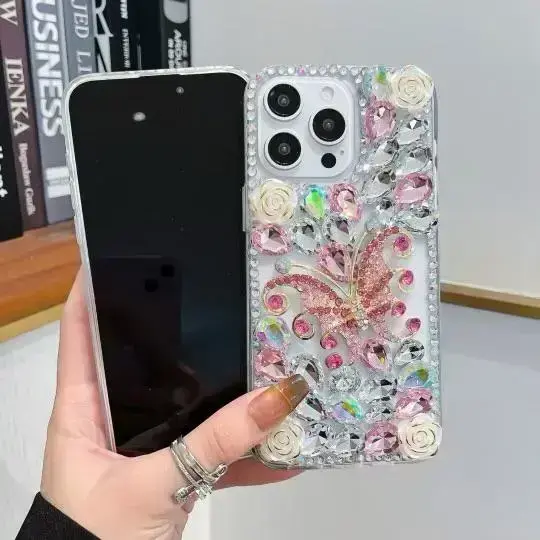 iPhone 17 Dream Crystal Butterfly Full Diamond with Ornaments TPU Case Pink